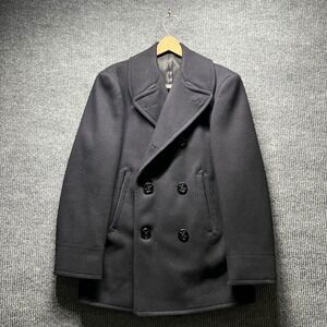 Vintage US Navy Pea Coat Mens Size 36 Black 100% Wool Military Issue 1950s QM